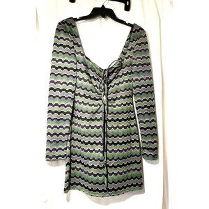 ZARA NWT Mini Dress Metallic Green Purple Chevron Striped Cutout Size Small